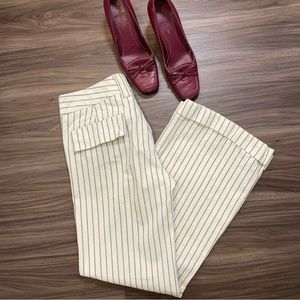 Banana Republic White & Navy Striped Cuffed Trousers/Dress Pants